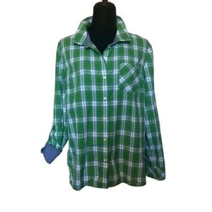 Vintage Tommy Hilfiger Women's Green Plaid Button Down‎ Blouse Shirt Size Large